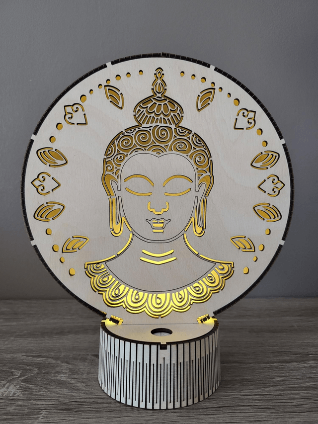 Lampe d'ambiance en bois gravé avec télécommande