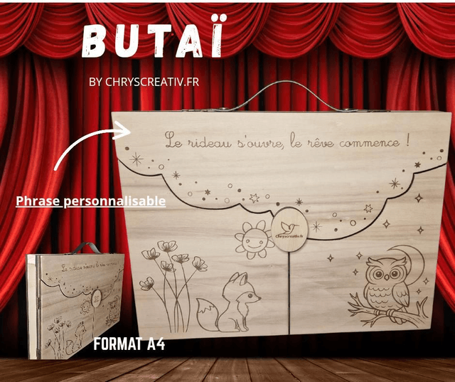 BUTAÏ A4 pour Kamishibaï  Thème Renard / chouette douce  nuit