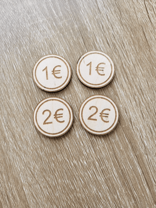 Lot de 4 jetons pièces en bois