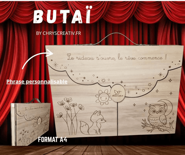 BUTAÏ A4 pour Kamishibaï  Thème Renard / chouette douce  nuit